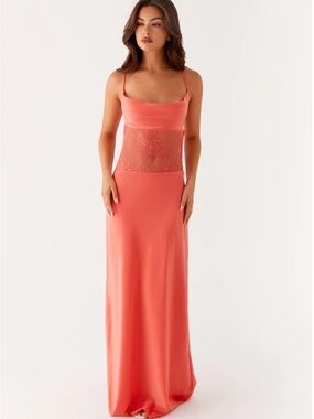 Peppermayo Coral Lace Waist Maxi Slip Dress
